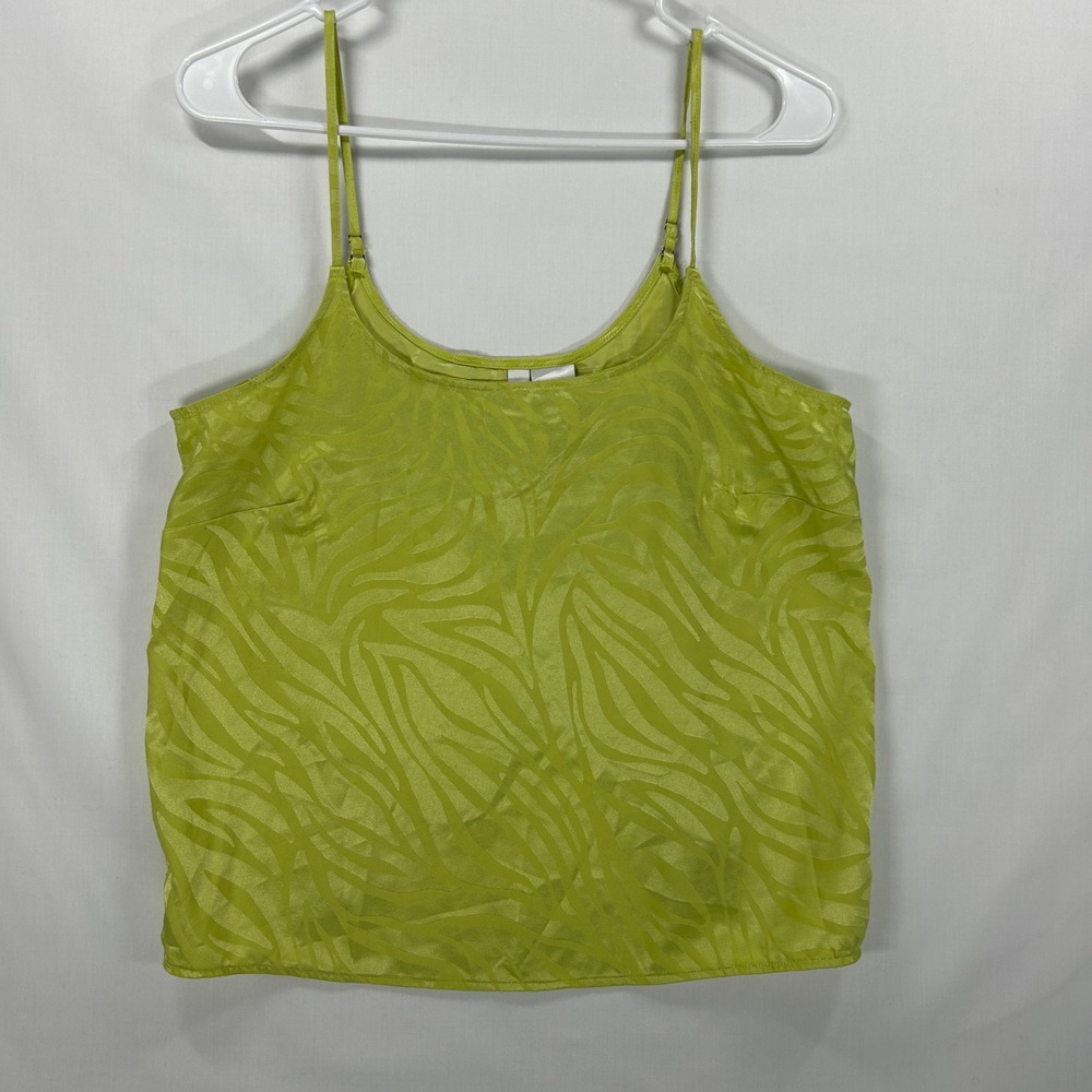 Y2K Joyspun Lime Green Satin Zebra Print Cami Tank Top Size S